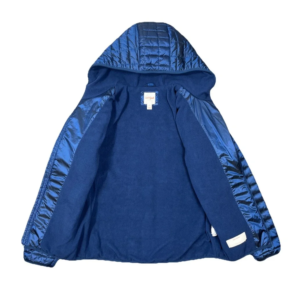 Cat &‎ Jack Youth Full Zip Hooded Fleece Quilted Puffer Jacket Glossy Blue Large